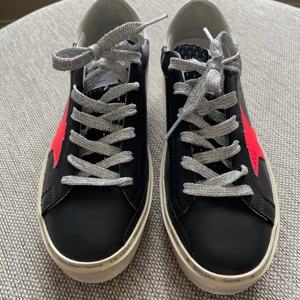 Golden Goose Black Sneakers with Red Star and Silver Laces - Picture 12 of 16